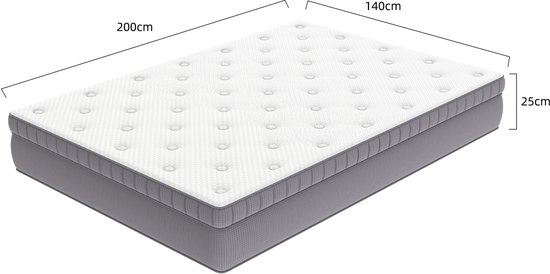 Matras 140x200 cm – 7-zones pocketvering met comfortschuim – H3 – 25 cm hoog – OEKO-TEX – Antiekwit