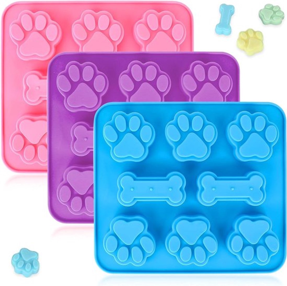 Set van 3 bakmat hondenkoekjes poot- en botkoekjes bakvorm voor chocolade snoep gelei ijsblokjes hond behandeld hondenpoot en botvorm