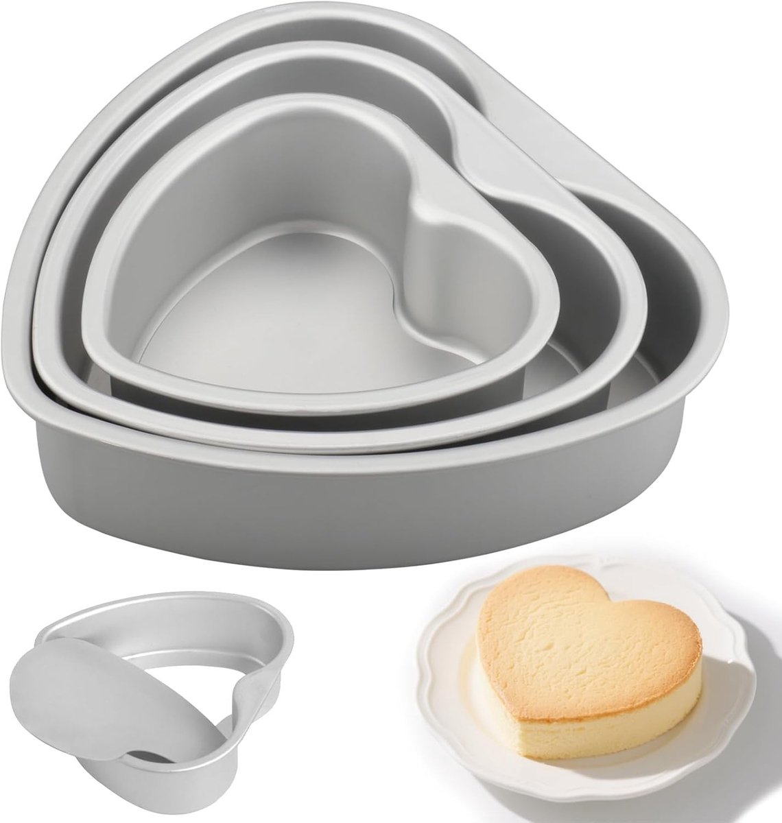 Set van 3 Hartvormige Taartvormen, Anodized, Ideaal voor Taartdecoratie en Bakken, 15.2 cm, 20.3 cm, 25.4 cm