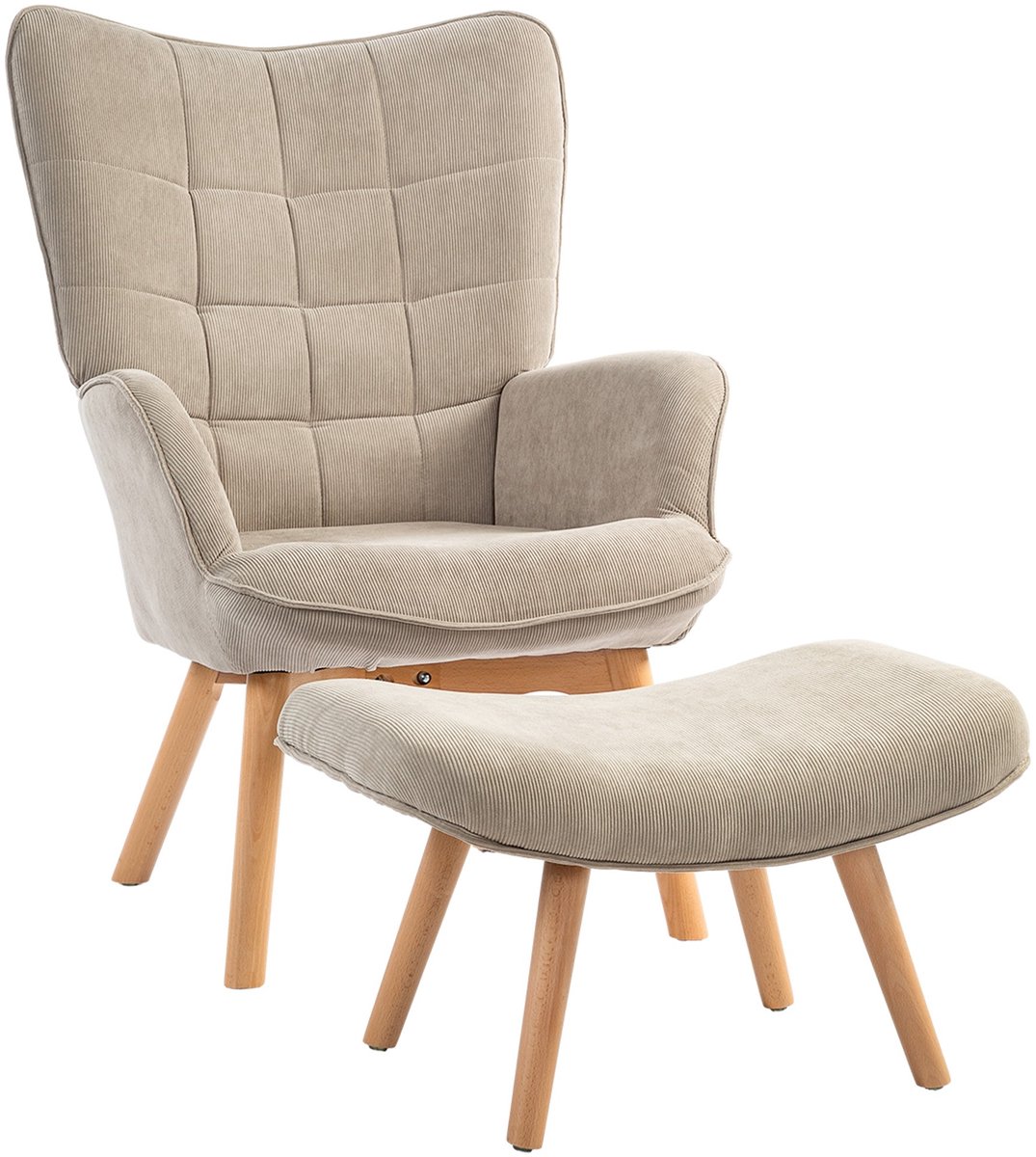 YYchan fauteuil met voetenbank - kaki - 80 x 72 x 101 cm