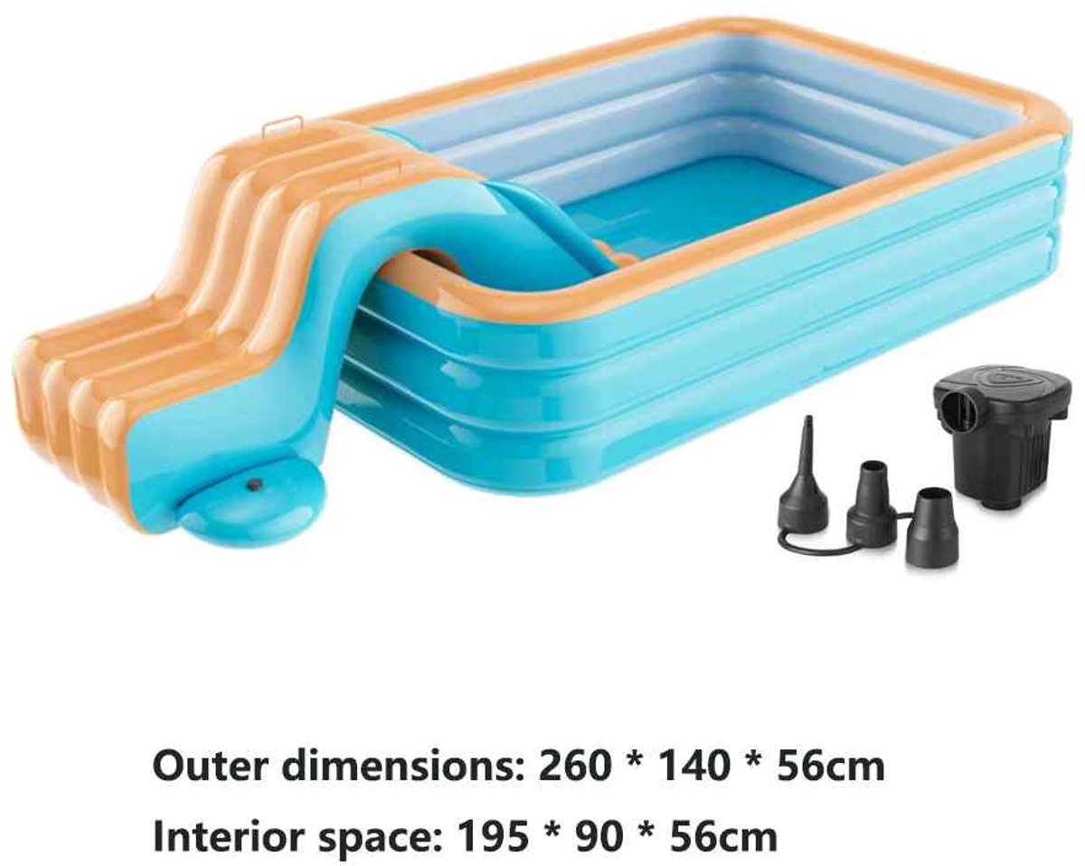 Casa Living Opblaas Zwembad - Rechthoekig Familiezwembad - 260x140 x56CM - Stevig PVC - Opvouwbaar Design - Oranje / Blauw