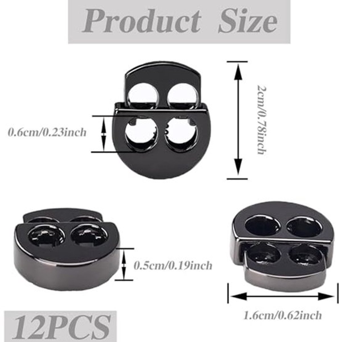 Verpakking van 12 Koordsluitingen, 2 Gaten, Veer Koordsluiting, Metalen Koord, Stopper Verlengknop voor Kamperen, Wandelen, Schouder Veters Reparatie