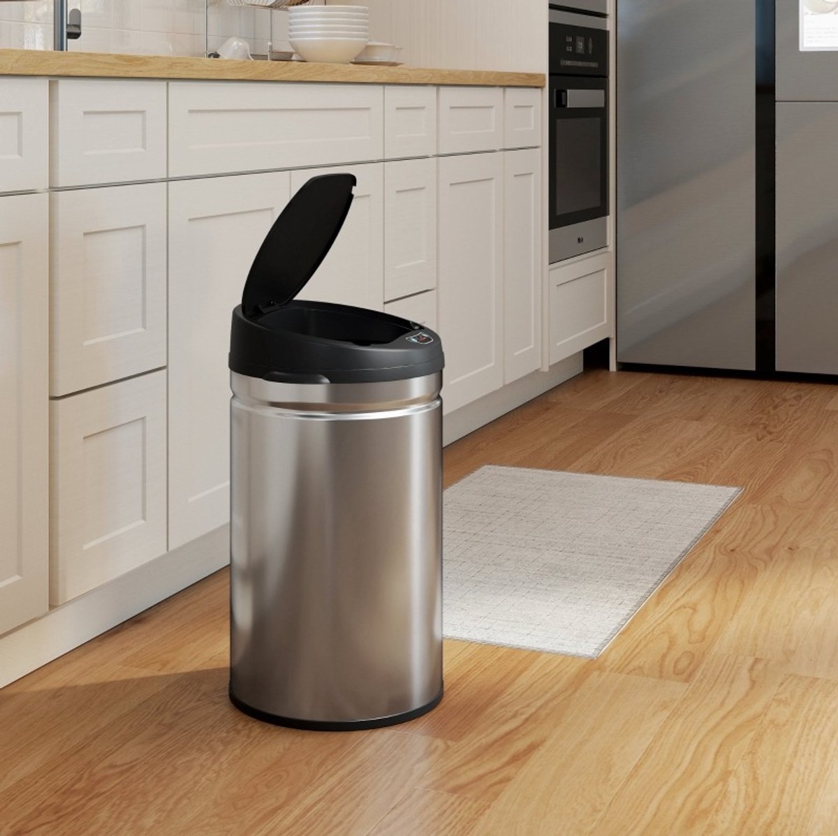 MIVRAY Sensorprullenbak – 30 Liter – Soft-Close en Contactloos Openen – Metaal – Zilver en Zwart – Voor Keuken en Kantoor