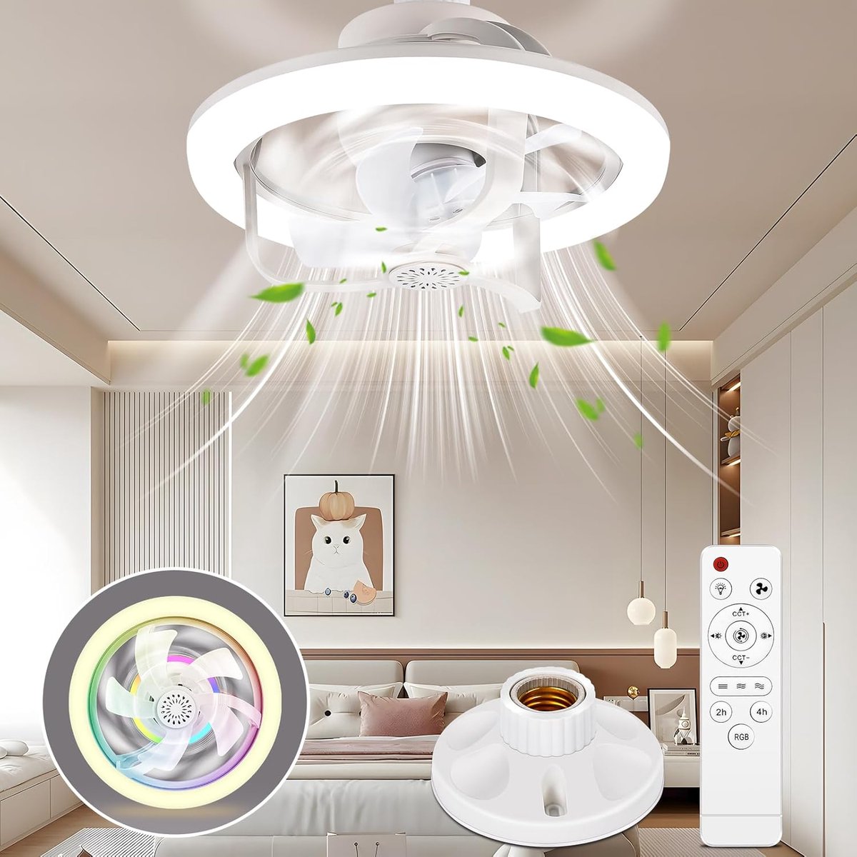 Plafond Ventilator met Verlichting en RGB - Ventilator Lamp Plafond - Stille Plafondlamp - E27 Fitting - 16 Kleuren - Timer - 3 Windsnelheden