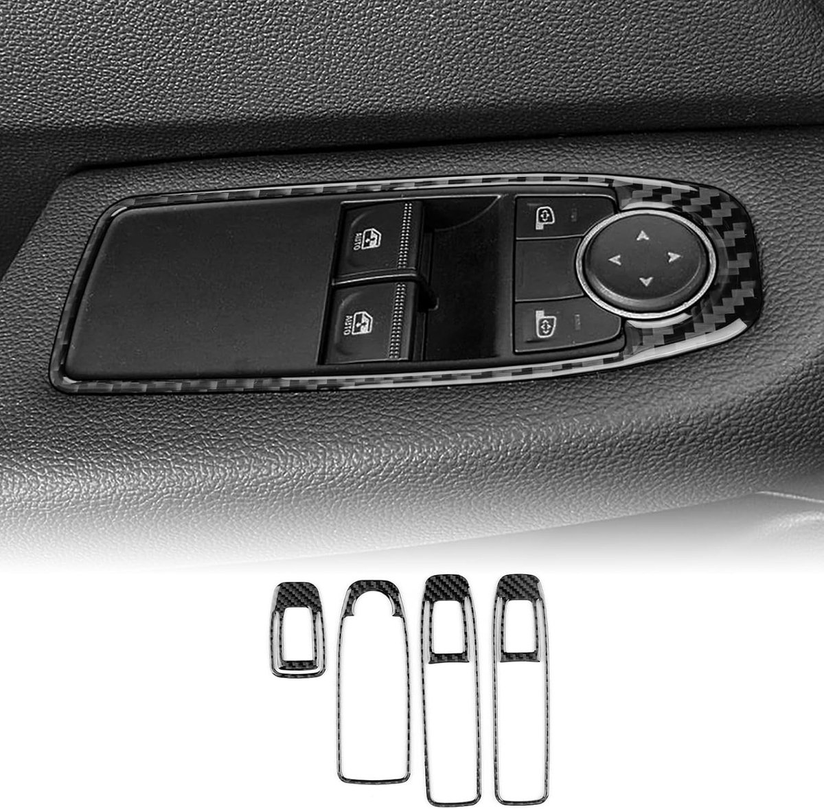 Koolstofvezel bedieningspaneel voor Renault Clio 2020-2025, vensterglas lift schakelaar console afdekking, interieuraccessoires, 4 stuks (zwart)