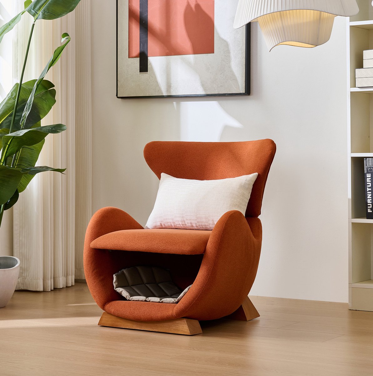DESMIU Fauteuil 66 x 69 x 76 cm - Loungestoel Met Huisdierholte En Krasbestendige Bekleding - Voor Woonkamer En Leeshoek - Stof Hout - Baksteenrood