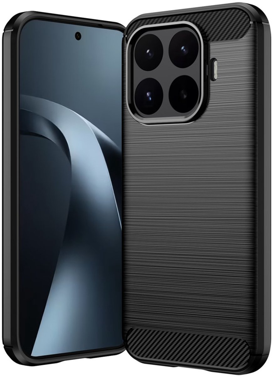 MobyDefend Hoesje - Geschikt voor Xiaomi 17T - TPU Backcover - Geborstelde Metaal & Carbon-Look - Zwart