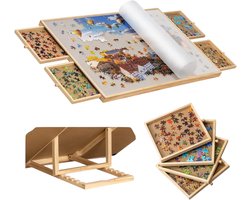 DreamGoods Puzzeltafel met Lades - 1500 Stukjes - In Hoogte Verstelbaar - Draaibaar Puzzelbord met Opbergsysteem - 100% Houten Puzzelplank - Puzzelmap - Puzzelmat - Portapuzzle - Puzzelplaat - 1000 tot 1500 stukjes