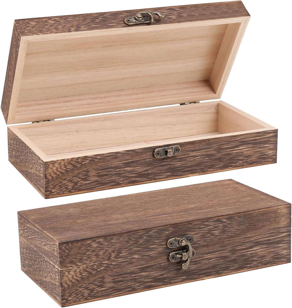 Houten Opbergdoos met Deksel, Set van 2, 20 x 10 x 6 cm | Retro Herinneringsdoos voor Sieraden, Armbanden en Kettingen
