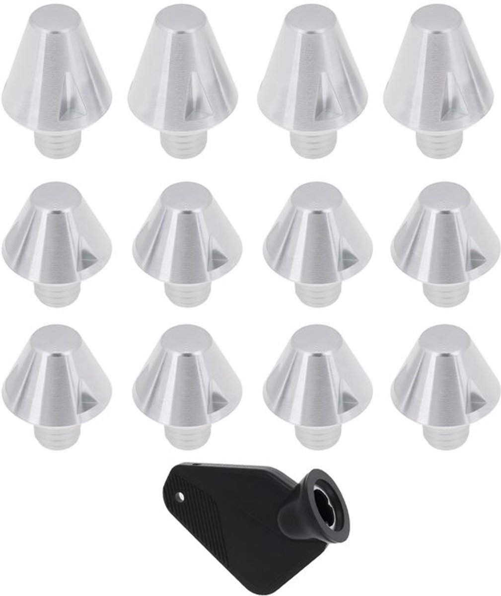12 stuks Zilveren M6 Aluminium Voetbalschoen Spike 4 stuks/14mm, 8 stuks/10mm met Sleutel Compatibel met Adidas