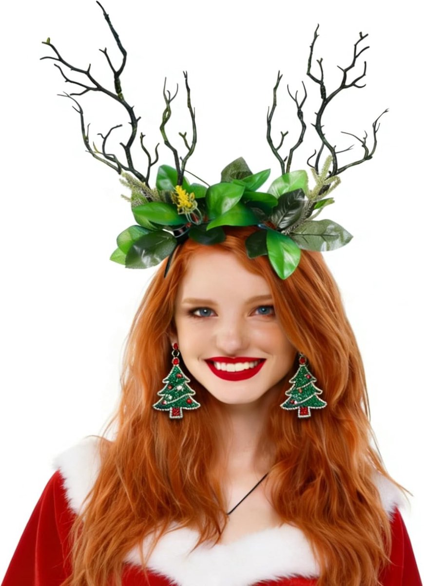 Hoofdband met Stoffen Bladeren voor Meisjes en Vrouwen - Sprookjesachtige Bloemenkrans voor Kerst, Halloween en Carnaval