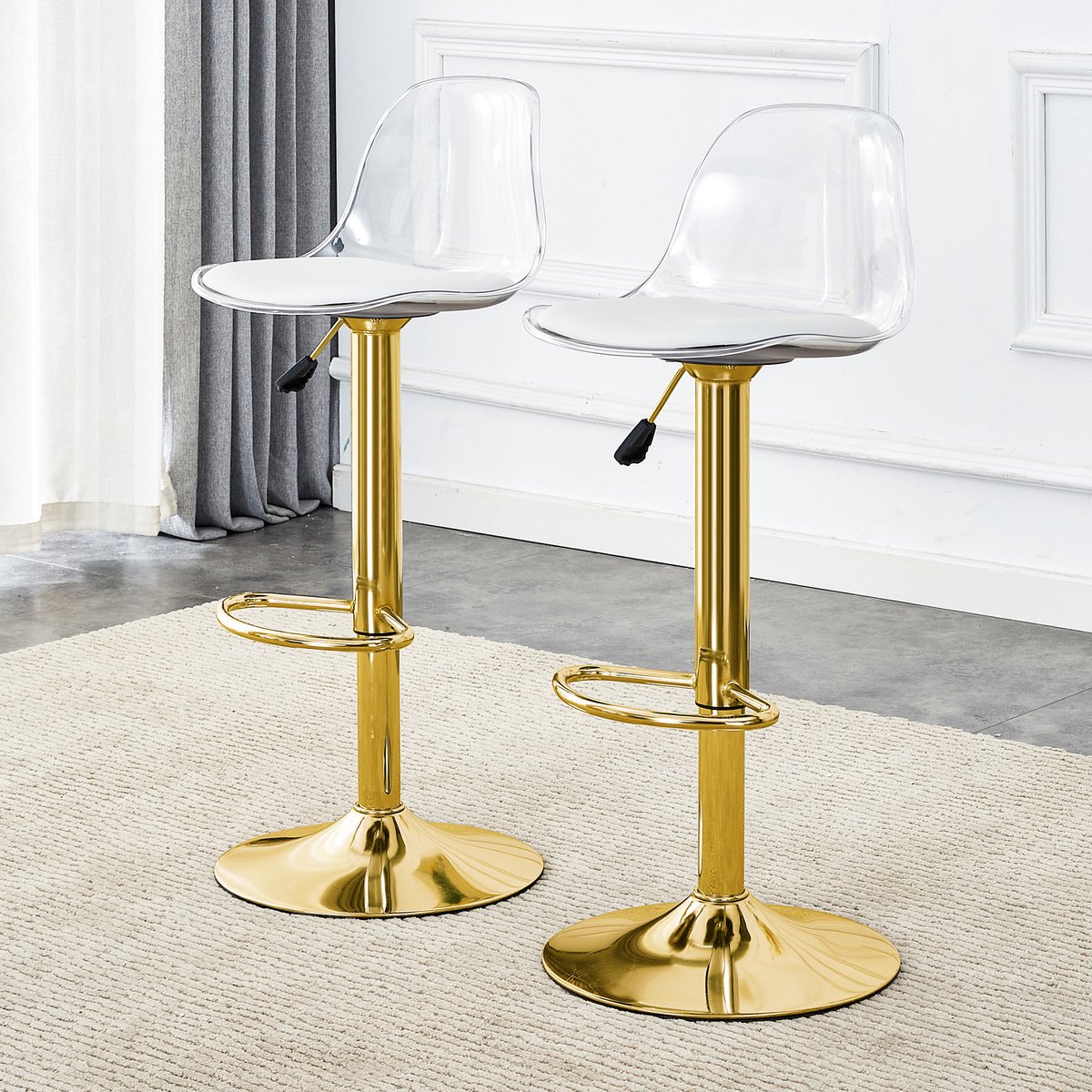 DESMIU Barkruk 82-104 Cm - Set Van 2 Verstelbaar En 360 Graden Draaibaar - Voor Bar En Keuken - Metaal Kunststof Goud Transparant