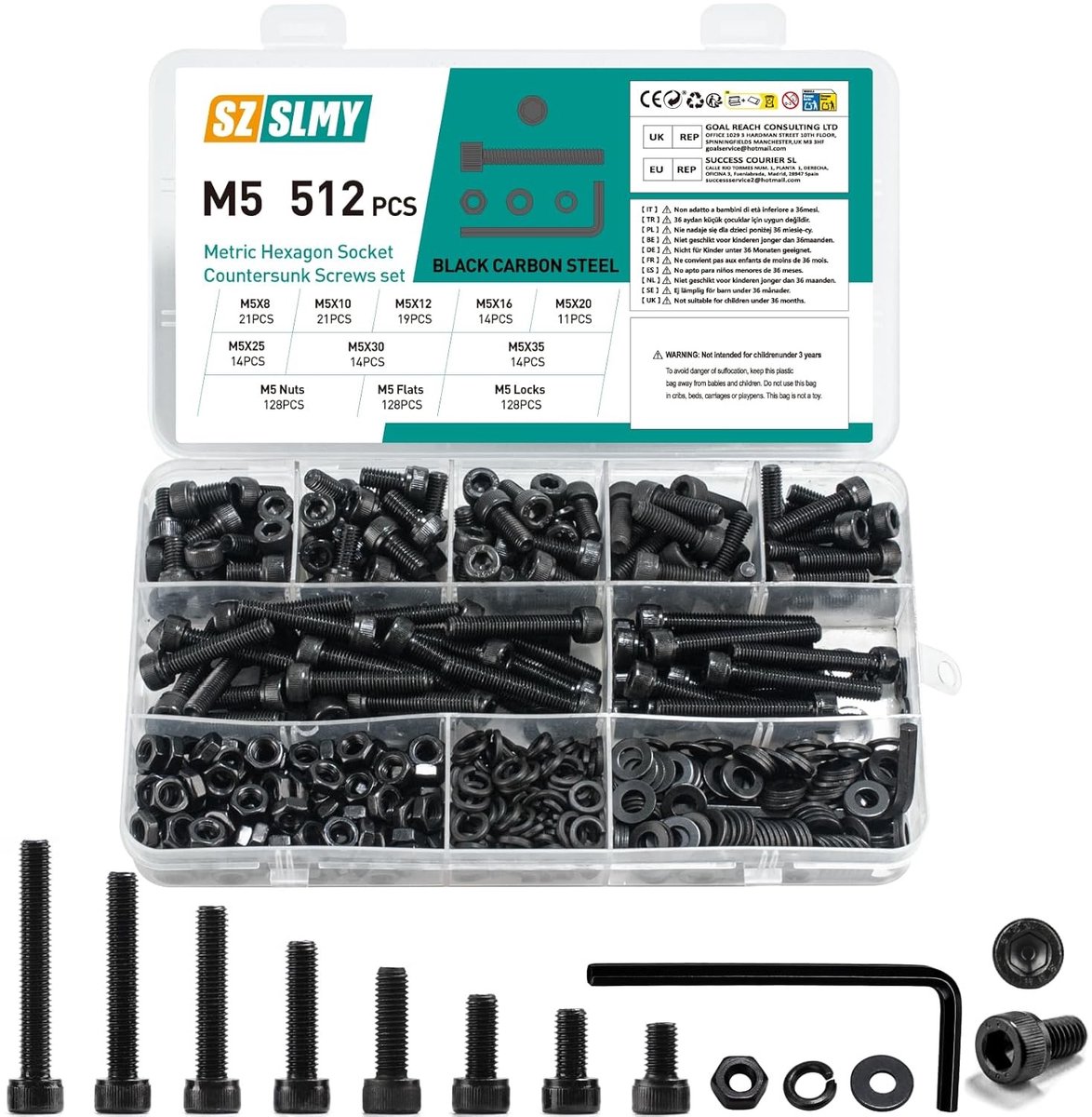 Complete Set van 512 M5 Schroeven, Moeren en Ringen - Diverse Hex Socket Schroeven voor Meubelmontage en Klussen