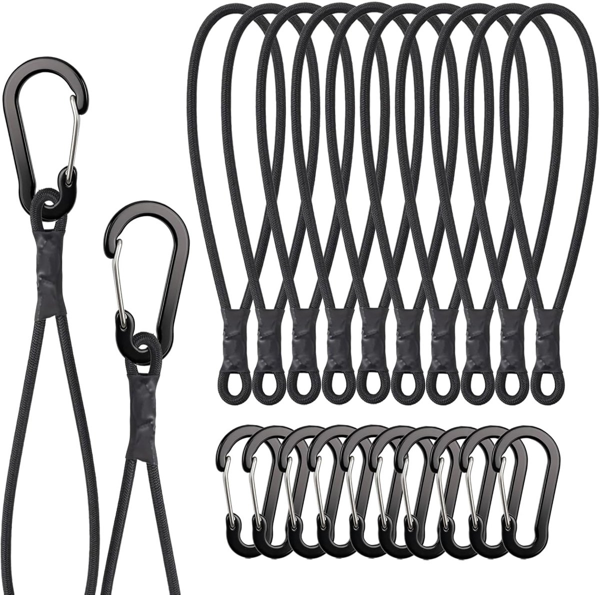 Set van 10 Elastische Strikken met Karabijnhaak voor Camping, Tent en Zeilen - 15 cm Elastisch Touw voor Betrouwbare Bevestiging