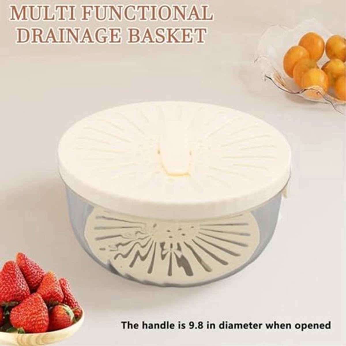 Multifunctionele Afvoerbak - 3-in-1 Keuken Colander met Deksel - Vouwhandgreep en Dubbele Laag voor Fruit en Groenten