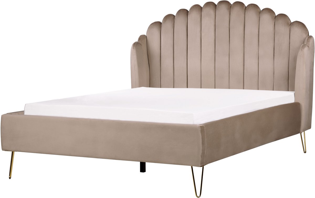 Beliani AMBILLOU - Tweepersoonsbed - Taupe - 140 x 200 cm - Fluweel Beige