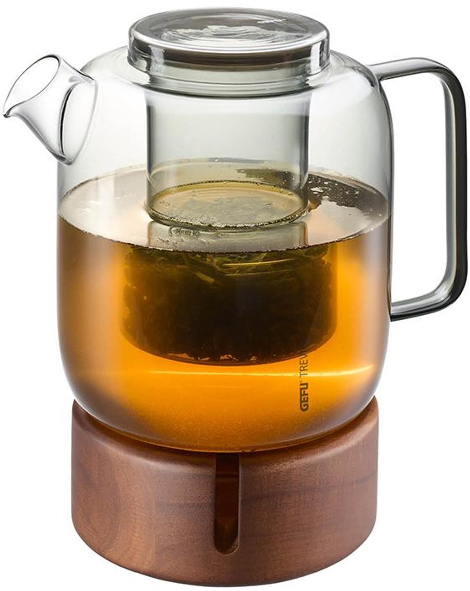 Theepot Met Filter, 1.5 L, Incl. Warmer, Borosilicaatglas, Incl. Deksel, Drupvrije Schenktuit - GEFU | TREVIO