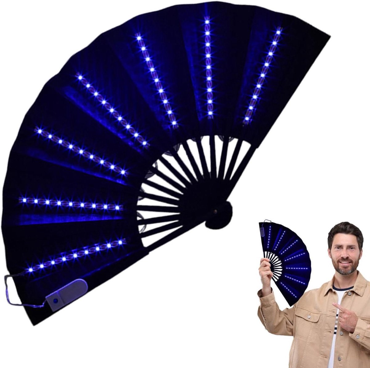 Handvouwbare Ventilator - Opvouwbare Fan - Feestelijke Sfeer - Met LED Licht - 64 cm - Niet gespecificeerd