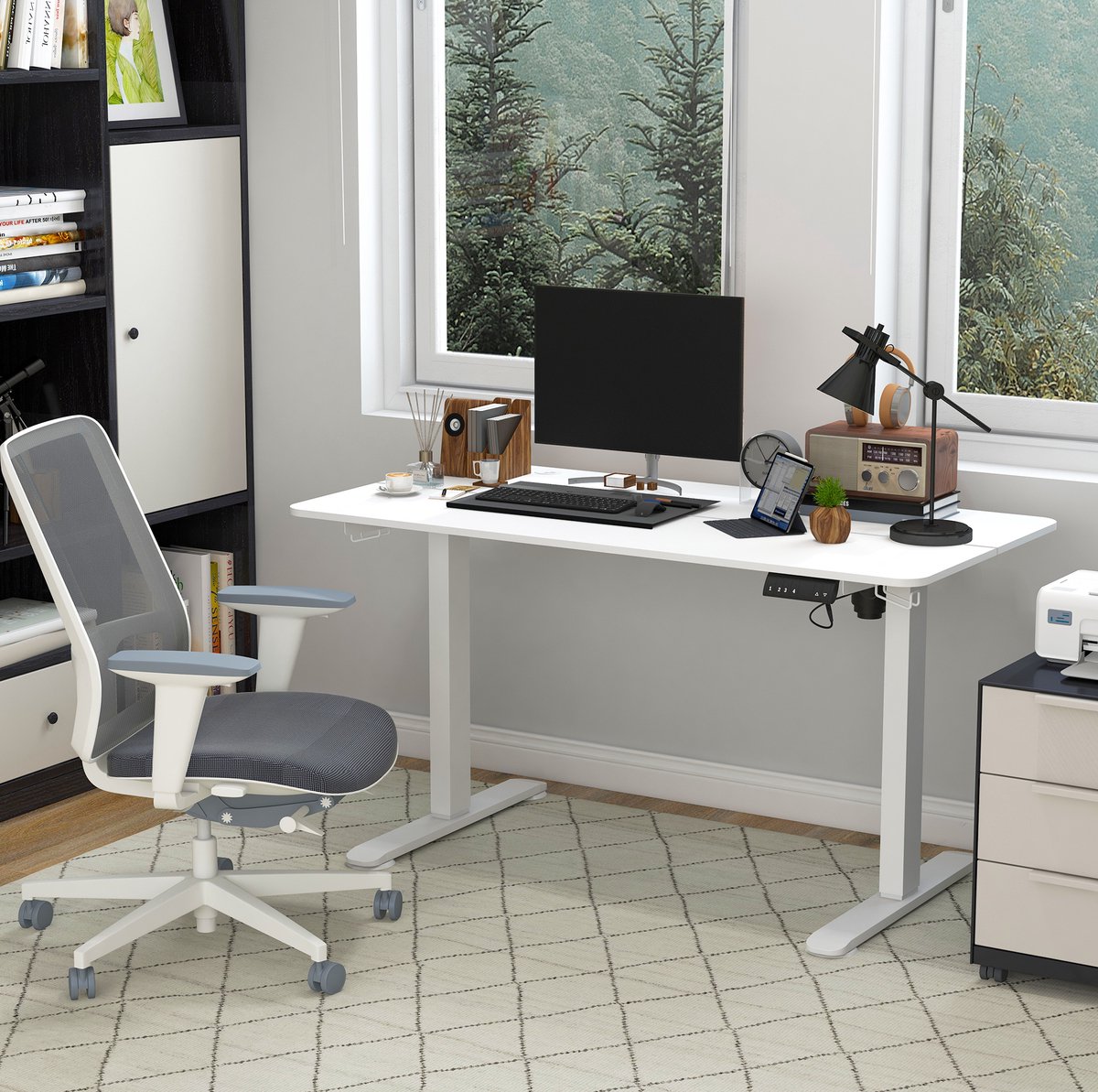 STILVORA Bureau - Elektrisch Hoogteverstelbaar Met 4 Geheugenstanden - Voor Thuiswerkplek En Kantoor - Multiplex - 140x70x72-116 Cm - Wit