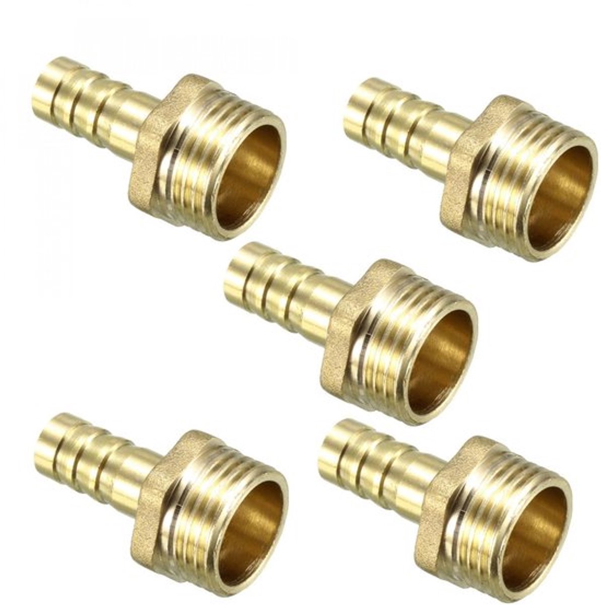 messing brede slangaansluiting 6 mm met weerhaken x 1/2 PT inzetstuksnijder 10 mm x 1/2 PT, 5 stuks