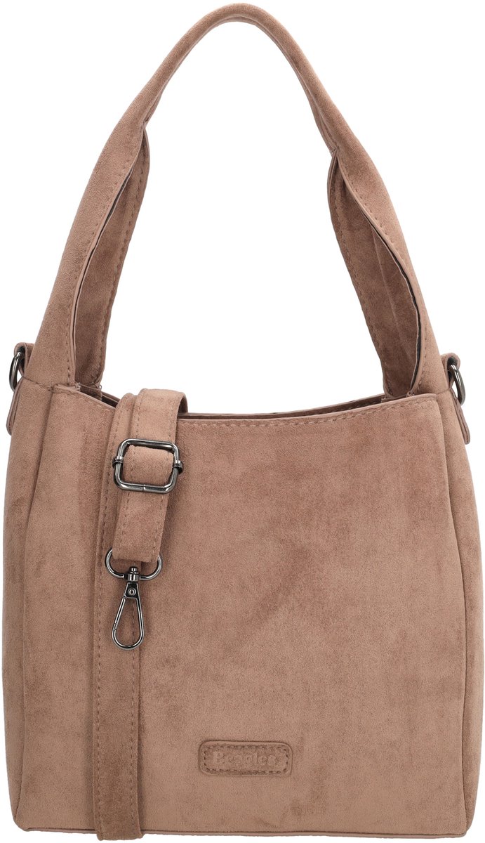 Beagles Ako Handtas - Schoudertas - Faux Suede - Crossbody - Dames Tas - Afneembare Schouderband - Ritssluiting - Taupe