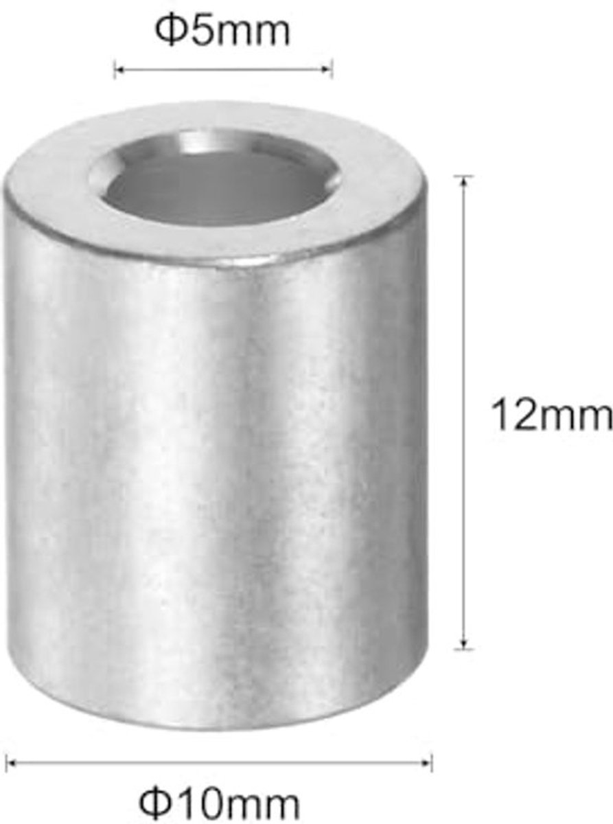 10 stuks aluminium afstandhouders met 5 mm boring, 10 mm buitendiameter, 12 mm lengte, schroefafstandhouders met ronde afstandhouders voor M5 schroeven, bouten en stangen