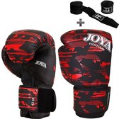 Joya Kickbokshandschoenen Camo V2 – Rood – PU Leer – 8 oz – Voor Kinderen & Volwassenen – Boksen & Kickboksen - Inclusief Bandage