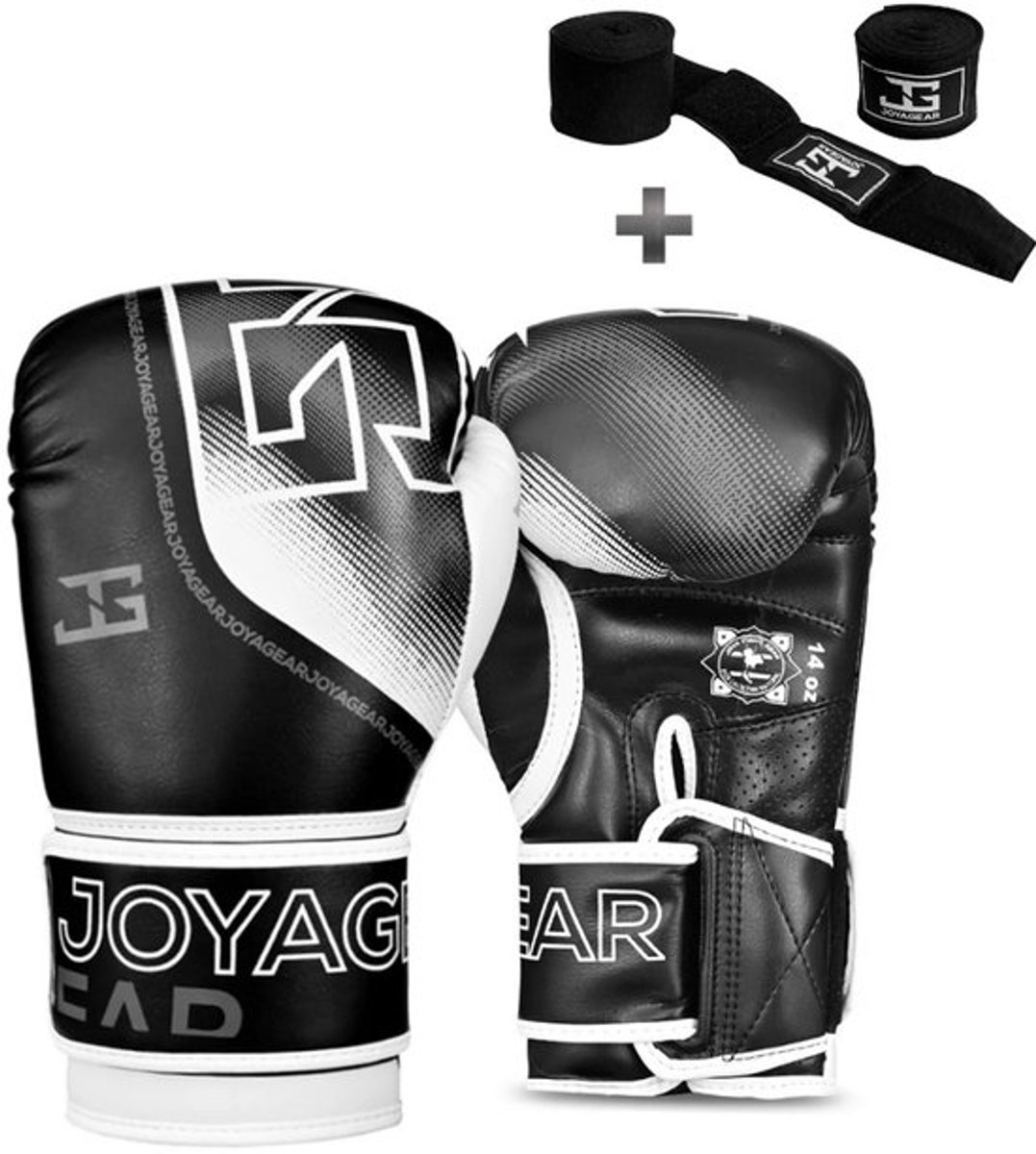 Joyagear "Evolution" Bokshandschoenen - 12 oz – Zwart/Wit – Thaise Microfiber – Nauwsluitende Pasvorm – Kickboksen & Boksen – Inclusief Bandage