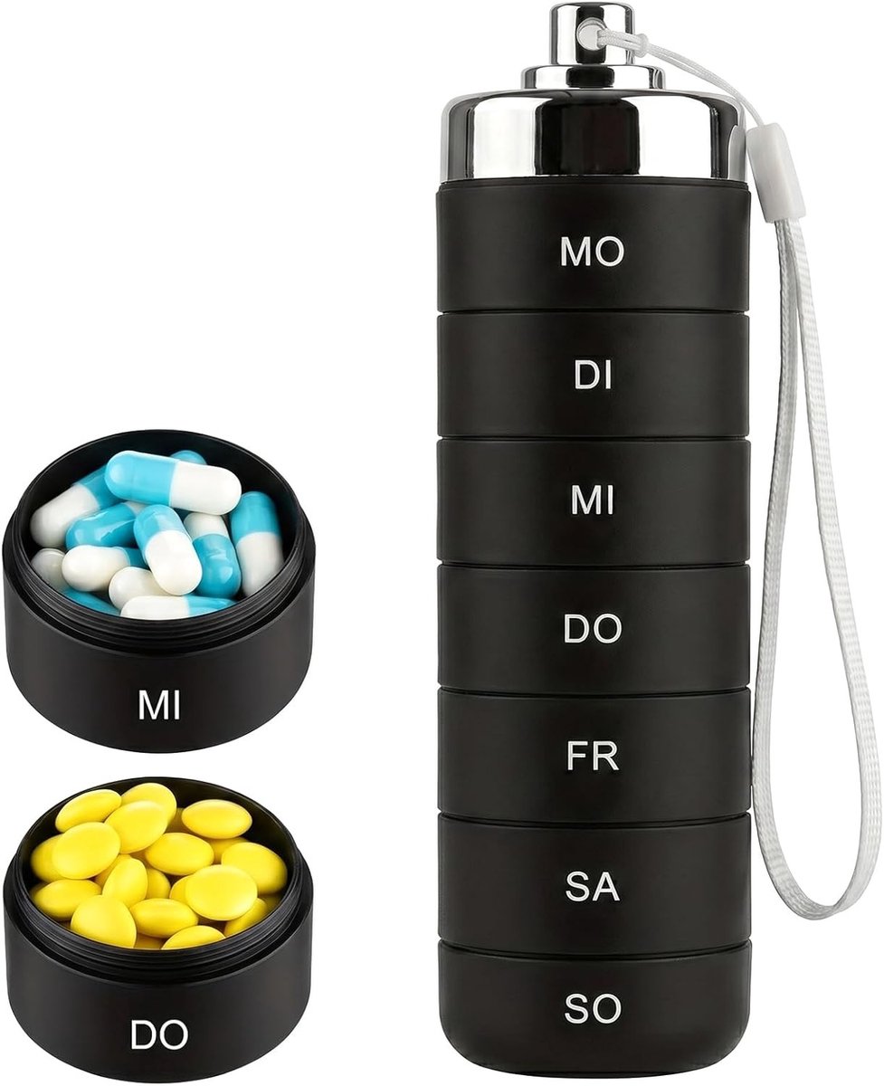 Draagbare pillendoos voor 7 dagen, waterdicht en compact, ideaal voor vitaminen, medicijnen en supplementen