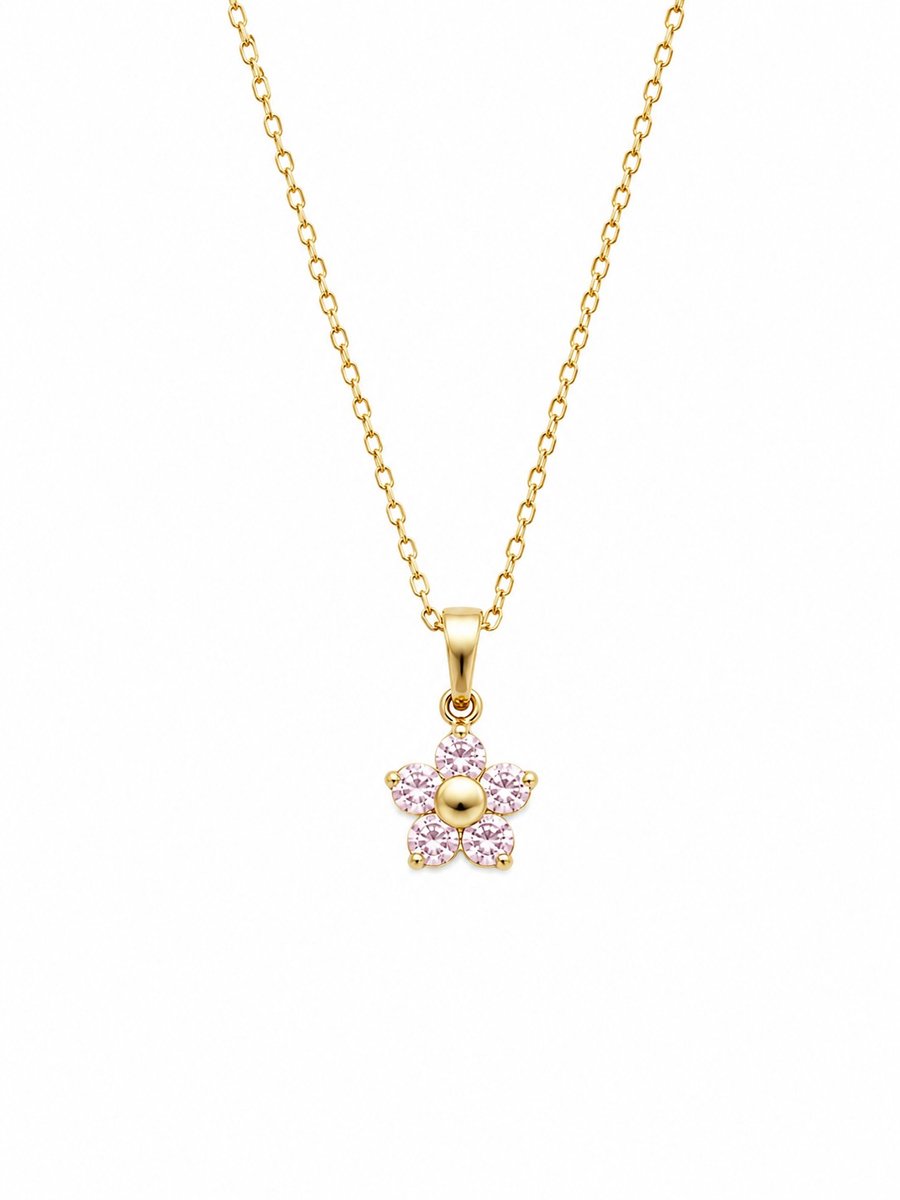 Ketting Meisje- Meisjesketting Bloem- Goudkleurige ketting meisje- Goudkleurig- Ketting met Bloem- Ketting Roze Bloem- Ketting Diamantjes Strass-- Kind- LiLaLove