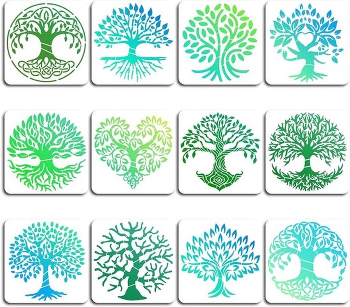 Schilderstencils - Hout - Herbruikbaar - Levensboom - Natuur - Boomwortel - Bladeren - Ges