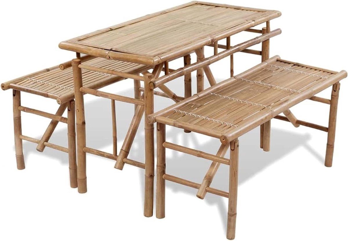 Biertafel met banken - Picknickset Bamboe - Buiten Zitten - Inklapbaar Ontwerp - 100 cm - Natuurlijk Bamboe