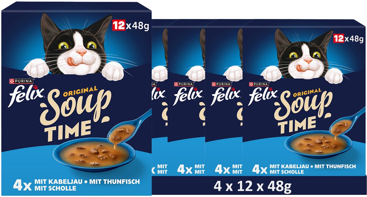 Felix FELIX Soup, verpakking van 12 stuks: een verscheidenheid aan smaken uit het water (4 x 12 x 48g)