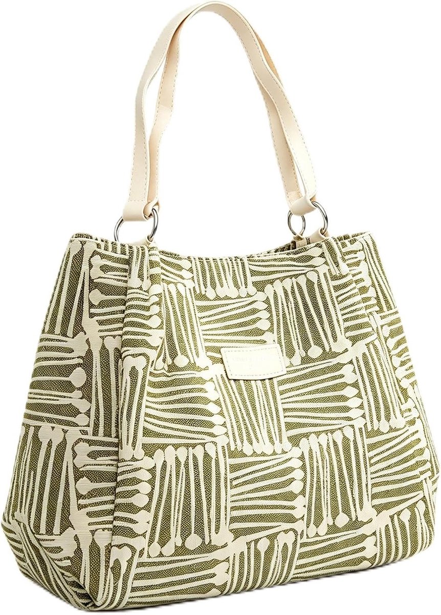 Stijlvolle schoudertas van canvas voor dames, perfecte boodschappentas met ritssluiting voor winkelen en dagelijks gebruik