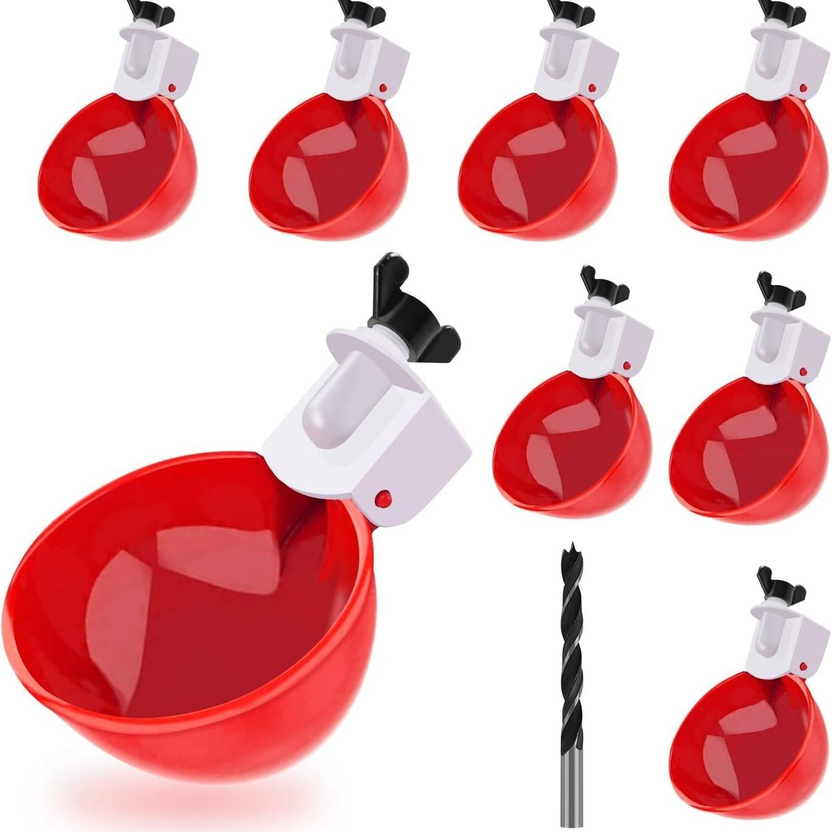 Drinkbakjes voor gevogelte - Drinkbakjes voor kippen - Drinkbakjes voor eenden - Drinkwaterdispensers - Drinkbekers voor gevogelte - Verpakking van 8 stuks - 10,8 x 7,5 x 3,5 cm - Geschikt voor kippen, eenden, duiven, vogels en ganzen - Rood