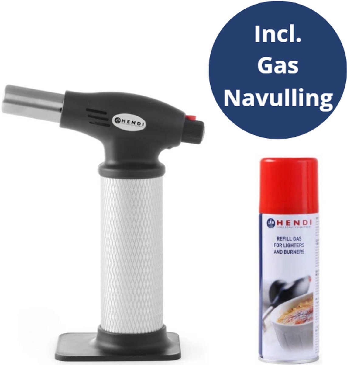 HENDI Koksbrander + Gasflesje 200ml - incl. standaard - Automatische ontsteking - Navulbaar - 198209