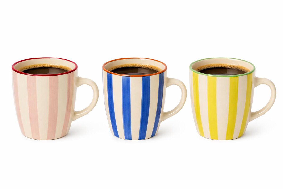 Home deco factory mokken Dolce Vita - 3x - blauw/roze/geel - keramiek - 30cl