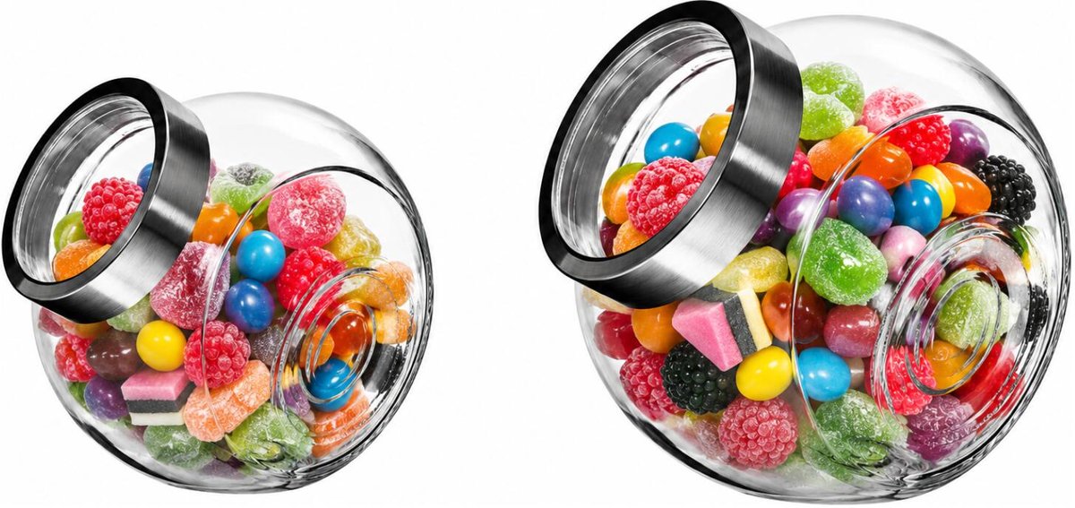 Voorraadpotten - 2x - 16 en 19 cm - 1,4L - glas - snoeppot - met deksel