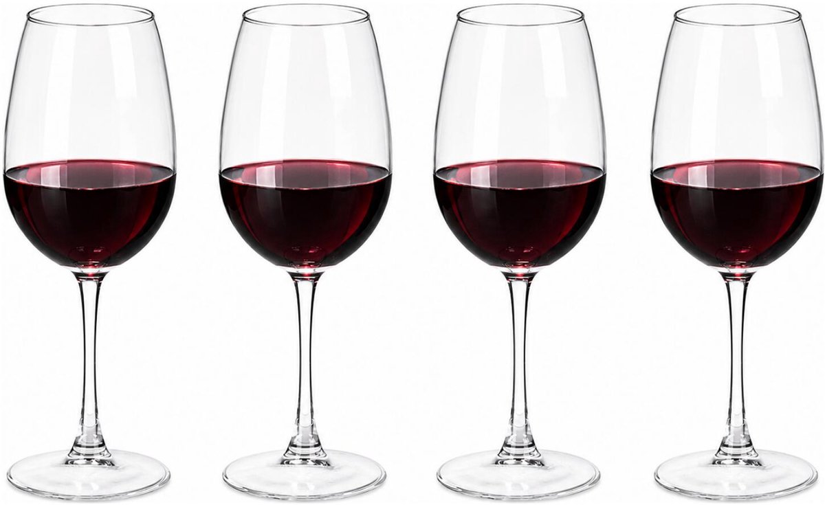Vivalto wijnglazen set shiraz - 4x - transparant - glas - 530 ml - witte/rode wijnglazen