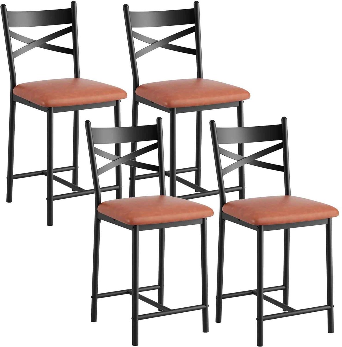 CORE Barkrukken Set van 4 - Moderne Barstoelen met Hoge Rugleuning - 57 cm Zithoogte - Zacht Gestoffeerde Grote Zitting - Metalen Frame met Voetsteun - Comfortabele Keukenkrukken - 41x41x69cm - Bruin/Zwart