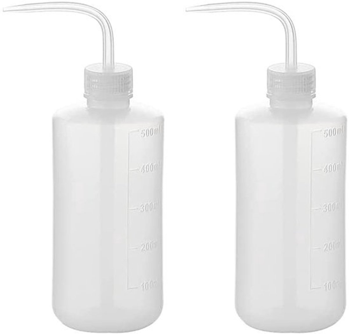 Set van 2 kunststof gieters, veiligheidsflessen, schoonmaakflessen, transparant voor tuinieren, irrigatie, planten, laboratorium, 500 ml