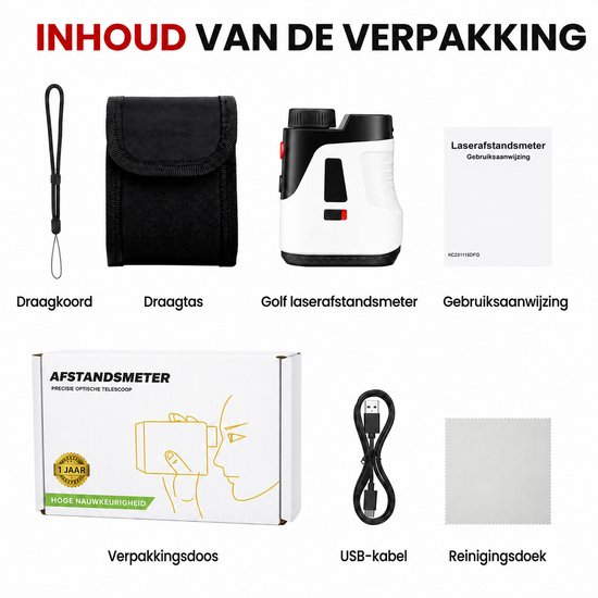 Afstandsmeter Golf - Laser Rangefinder - Golftrainingsmateriaal - Golf Accessoires - 1100 Meter - 7x Vergroting - Hellingscompensatie - Pin Lock met Trilling - USB-C Oplaadbaar - Wit — afbeelding 5