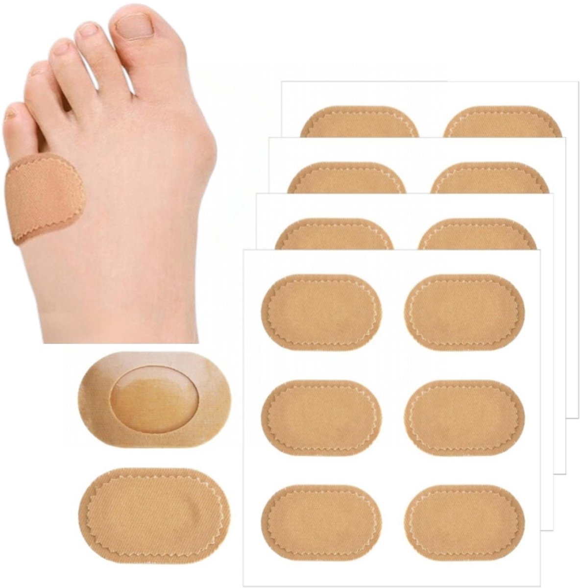 24-delige stoffen beschermingspads voor hallux valgus - geschikt voor alle soorten schoenen - teenbeschermer - likdoornbeschermingspatch - 5,2 cm - voor mannen en vrouwen ter verlichting van eelt en pijn aan de tenen - lichtgeel