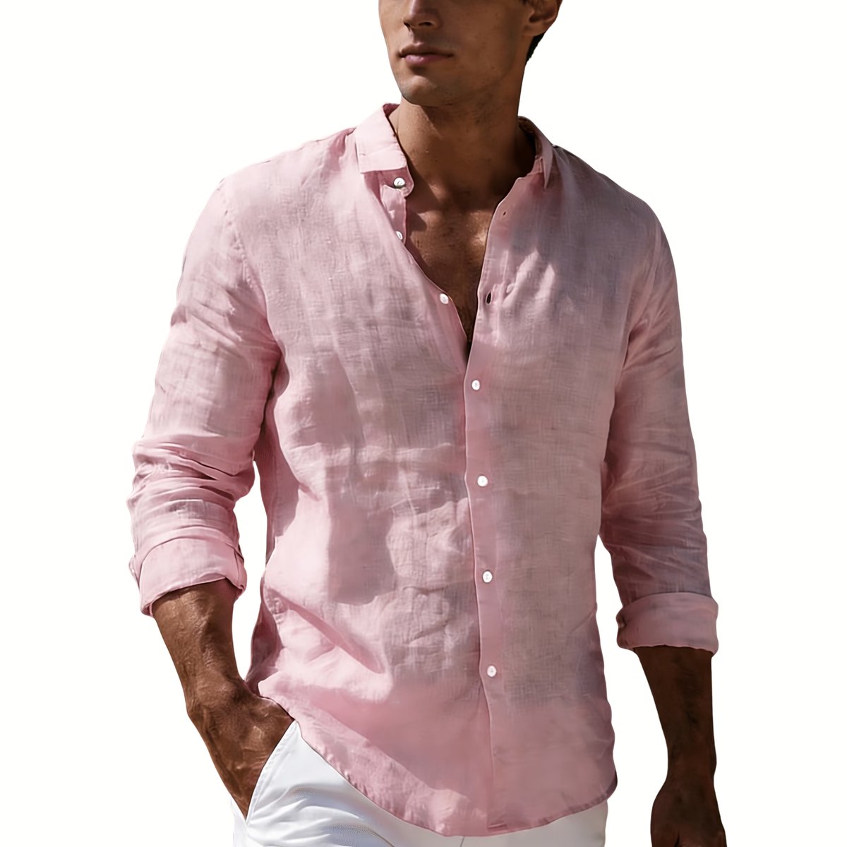 Currero Linnen Blouse Heren T Shirt Polo Overhemd Shirt Zomer Ibiza Stijl Roze