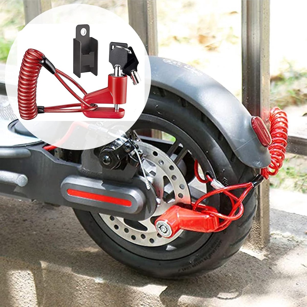 Schijfremslot Fatbikev - Step - Remschijfslot Met Reminder Kabel En Houder - Elektrische Step Accessoires - Voor E-Bike / Motor / Scooter / Elektrische Step / Fiets - Anti-Diefstal - Zwart – foto 4