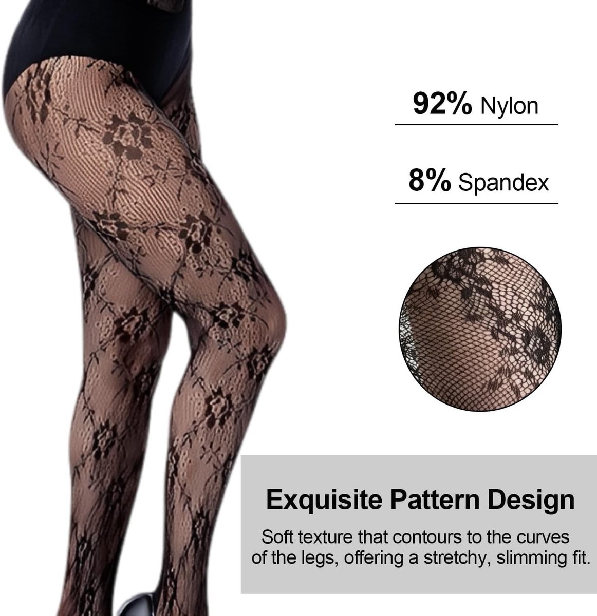 Elegante Bloemenpatroon Panty's voor Dames, Hoge Taille Visnetpanty in Zwart, Comfortabel en Stijlvol