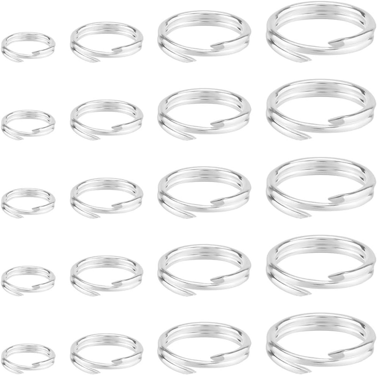 24 Stuks 4 Maten 925 Sterling Zilveren Dubbele Lussen Splitringen voor Sieraden Maken, Armbanden en Kettingen DIY Craft Accessoires