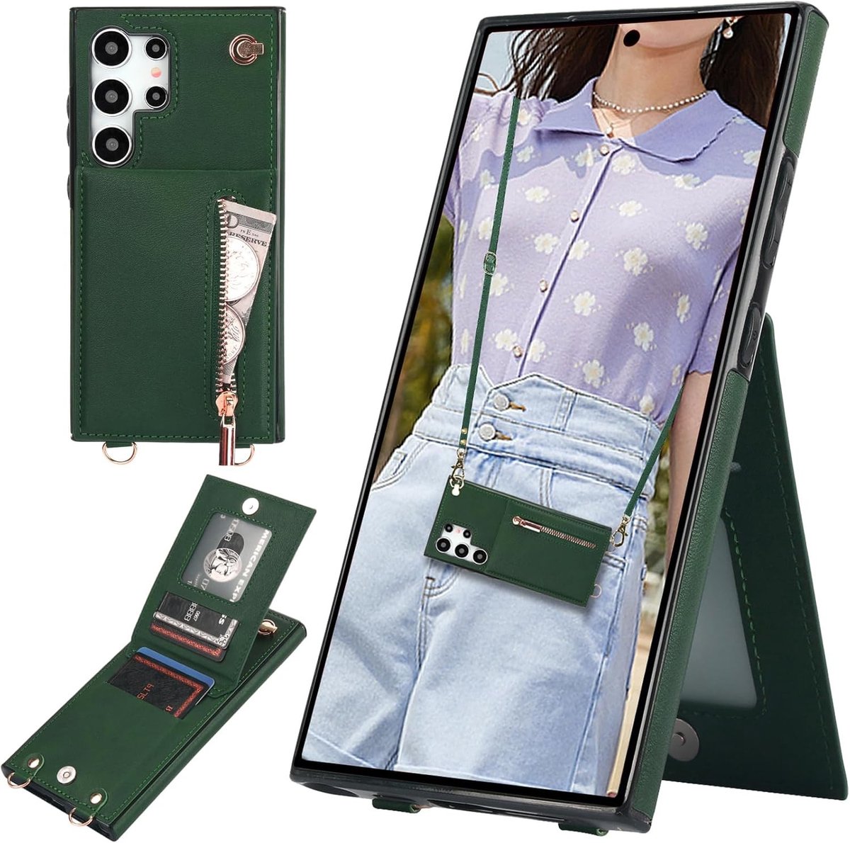 Crossbody Wallet Case voor Samsung Galaxy S24 Ultra - Flip Folio, Lanyard en Kaarthouder met Geldzakje voor Vrouwen en Meisjes
