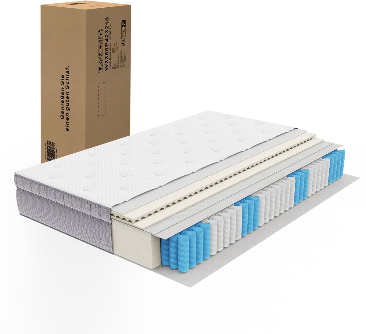 Matras 90x200 cm – 7-zone Pocketvering met Comfortschuim – 25 cm Hoog – OEKO-TEX – H3 – Oudwit