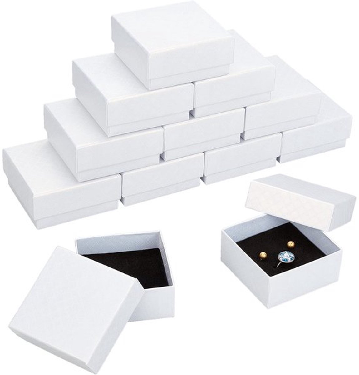 12 stuks 7,5x7,5x3,5 cm kartonnen sieradendoos, witte vierkante papieren geschenkdozen met sponsvulling voor hangers, kettingen, armbanden, cadeauverpakkingen, verzending